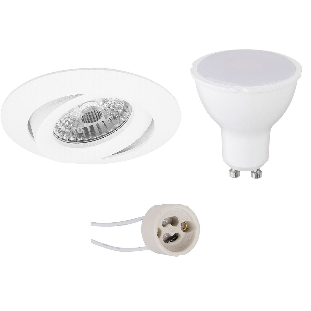 LED Spot Set - Pragmi Uranio Pro - GU10 Fitting - Inbouw Rond - Mat Wit - 4W - Helder/Koud Wit 6400K - Kantelbaar - Ø82mm