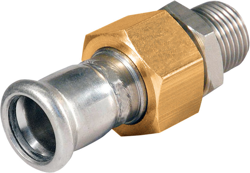 Bonfix Pressfitting RVS 316L 3-delige koppeling - vlakdichtend 1-1/4" x 35 - buitendraad (R) x press - (m-profiel) - 205230