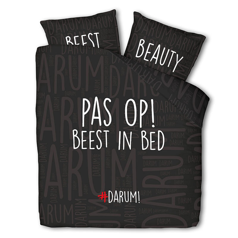 Dekbedovertrek #DARUM! Beest in Bed - Eenpersoons (140x200 cm) - Zwart Polyester-katoen - Dessin: Tekst - #DARUM! - Dekbed-Discounter.nl