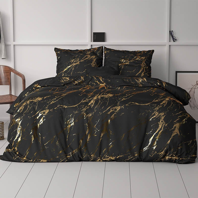 Dekbedovertrek Glamour Marble - Tweepersoons (200x200 cm) - Zwart Microvezel - Dessin: Patroon, Luxe - Sleeptime - Dekbed-Discounter.nl