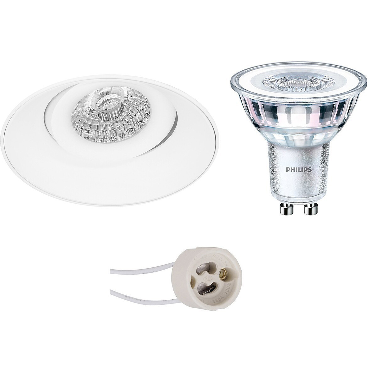 LED Spot Set - Pragmi Nivas Pro - GU10 Fitting - Inbouw Rond - Mat Wit - Trimless - Kantelbaar - Ø150mm - Philips - CorePro 840 36D - 4W - Natuurlijk Wit 4000K - Dimbaar