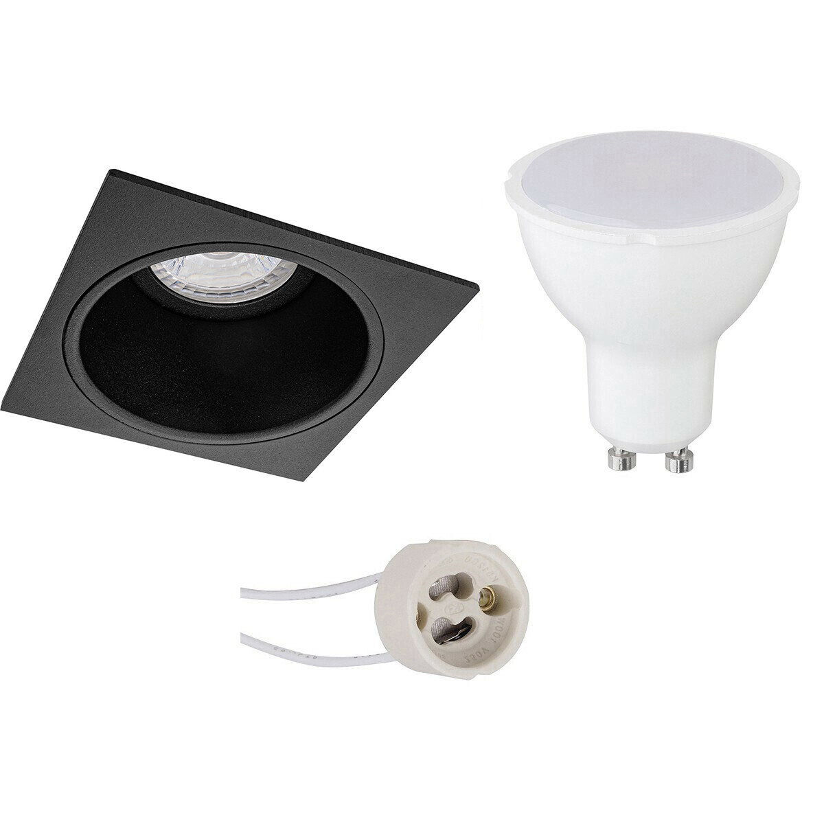 LED Spot Set - Aigi - Pragmi Minko Pro - GU10 Fitting - Inbouw Vierkant - Mat Zwart - 8W - Warm Wit 3000K - Verdiept - 90mm