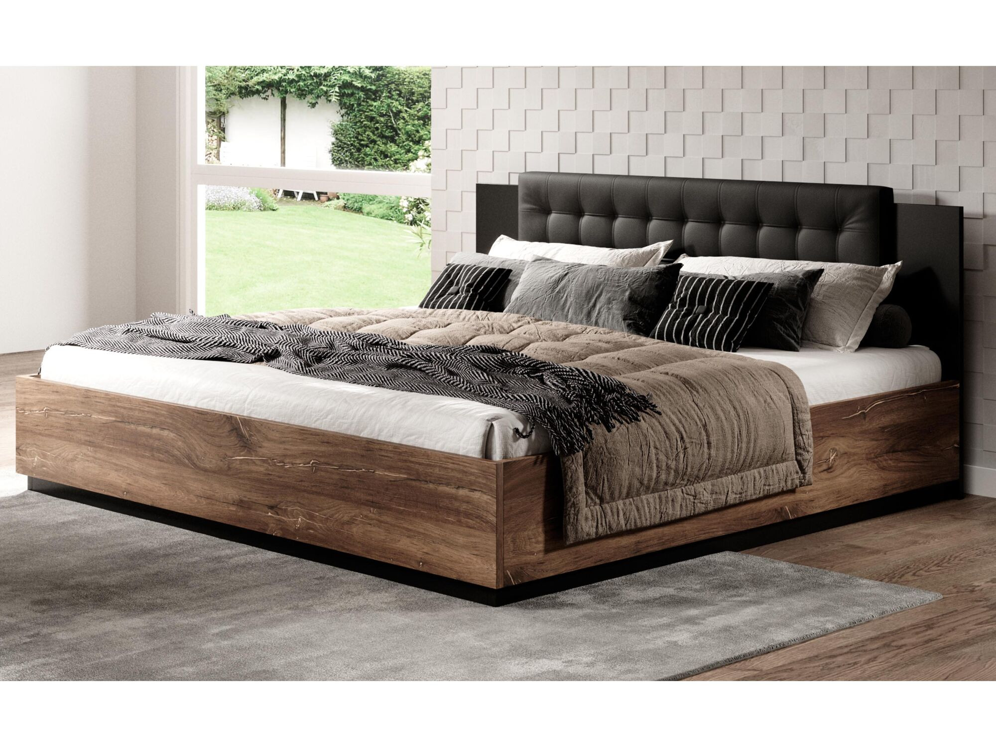 Tweepersoonsbed SIGNAL 180x200 cm flagstaff eik/mat zwart