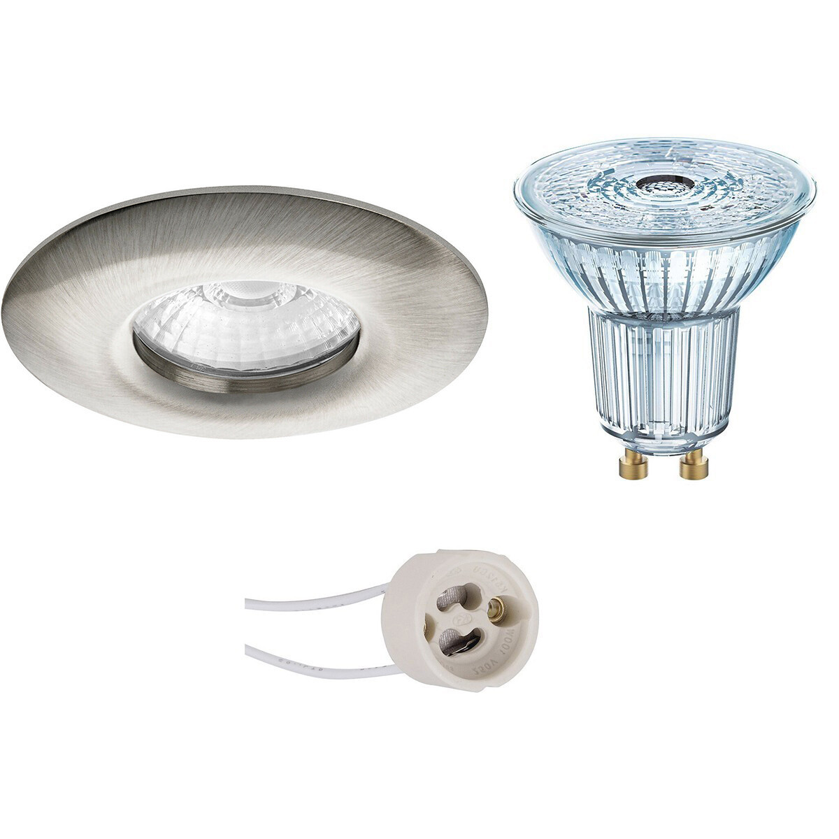 LED Spot Set - LEDVANCE Parathom PAR16 927 36D - Pragmi Luno Pro - Waterdicht IP65 - GU10 Fitting - Dimbaar - Inbouw Rond - Mat Nikkel - 5.5W - Warm Wit 2700K - Ø82mm