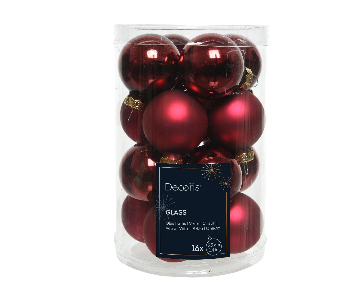 Decoris kerstballen set glas 16st ossenbloed 3,5cm