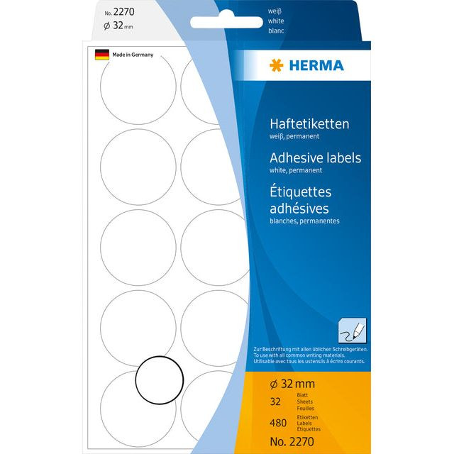 Etiket HERMA 2270 rond 32mm wit 480stuks