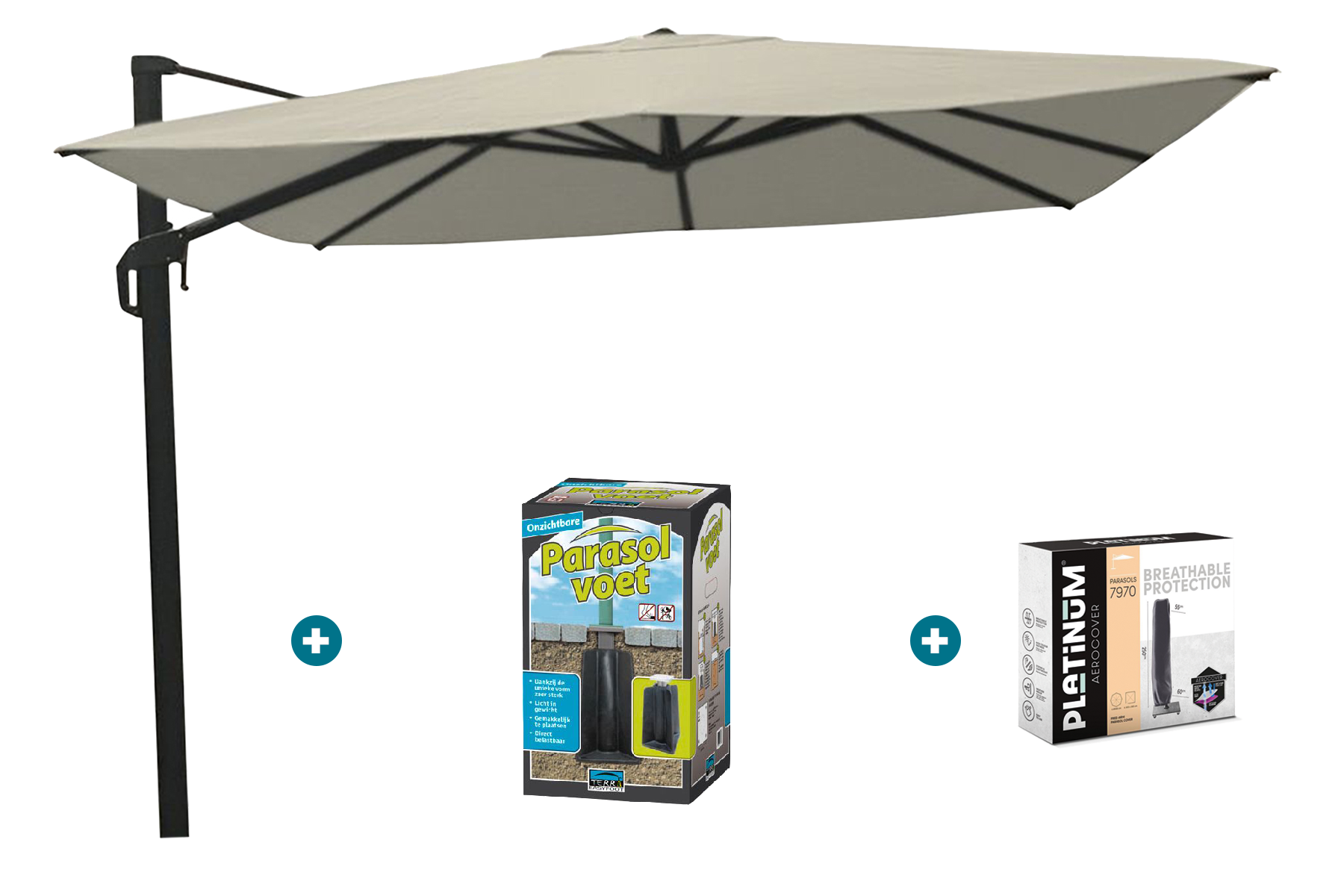 Nesling Coolfit zweefparasol 3x3 - wit - ingraafvoet en hoes