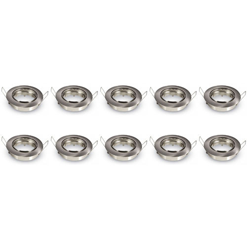 Spot Armatuur 10 Pack - Aigi - GU10 Inbouwspot - Rond - Chroom - Aluminium - Kantelbaar Ø82mm