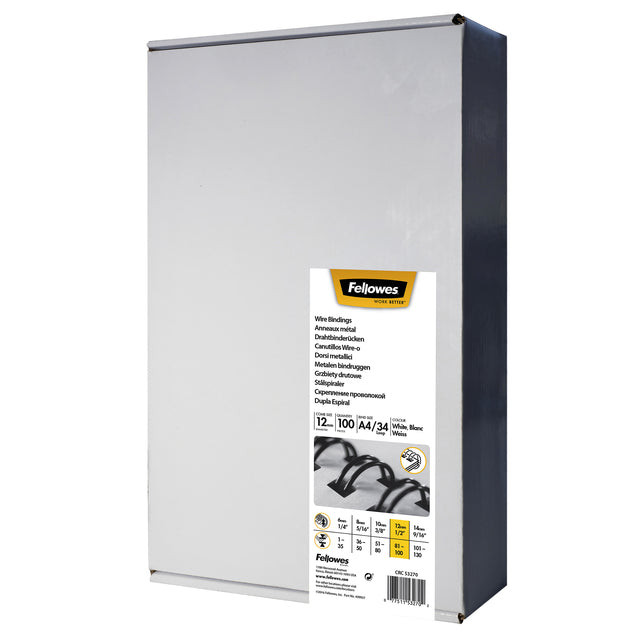 Fellowes draadruggen, doos van 100 stuks, 12 mm, zilver