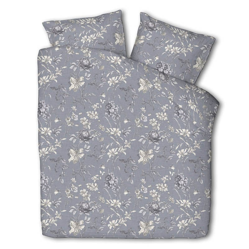 Dekbedovertrek Gray Blossom - Tweepersoons (200x200 cm) - Grijs Polyester-katoen - Dessin: Natuur - Fresh and Co - Dekbed-Discounter.nl