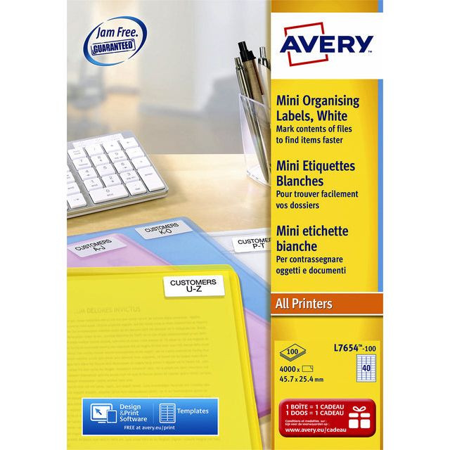 Avery Witte laseretiketten QuickPeel ft 45,7 x 25,4 mm (b x h), 4.000 stuks, doos van 100 blad