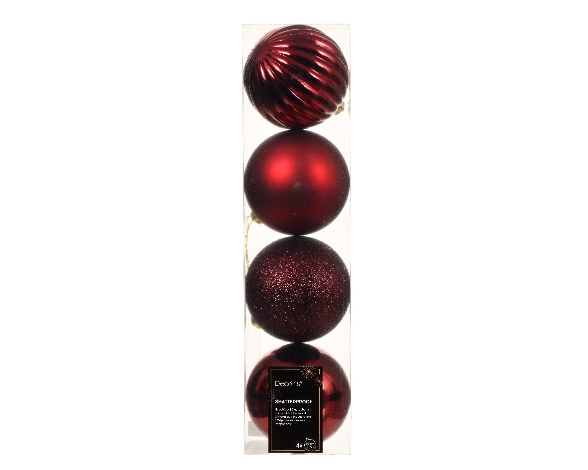 Decoris kerstballen set Plastic 4st Ossenbloed 10cm