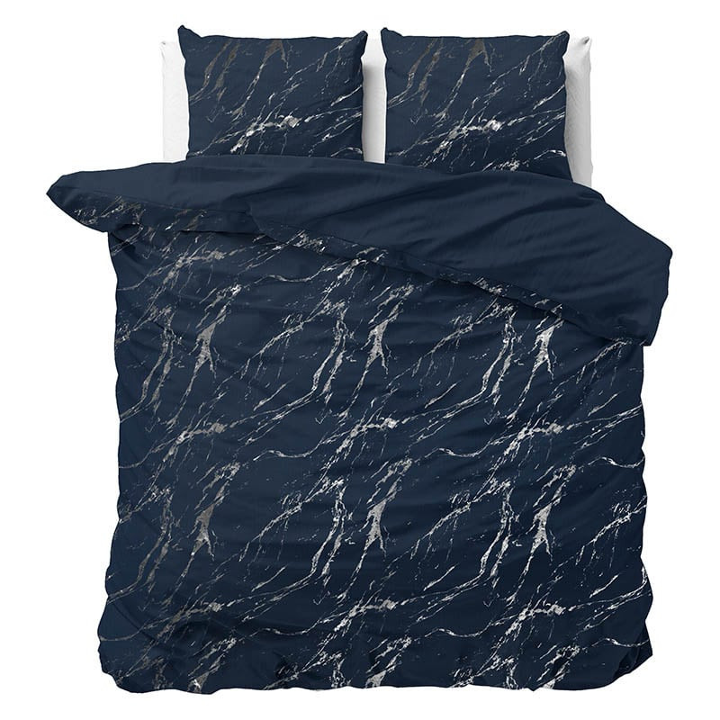 Dekbedovertrek Glamour Marble - Tweepersoons (200x200 cm) - Blauw Microvezel - Dessin: Patroon, Luxe - Sleeptime - Dekbed-Discounter.nl