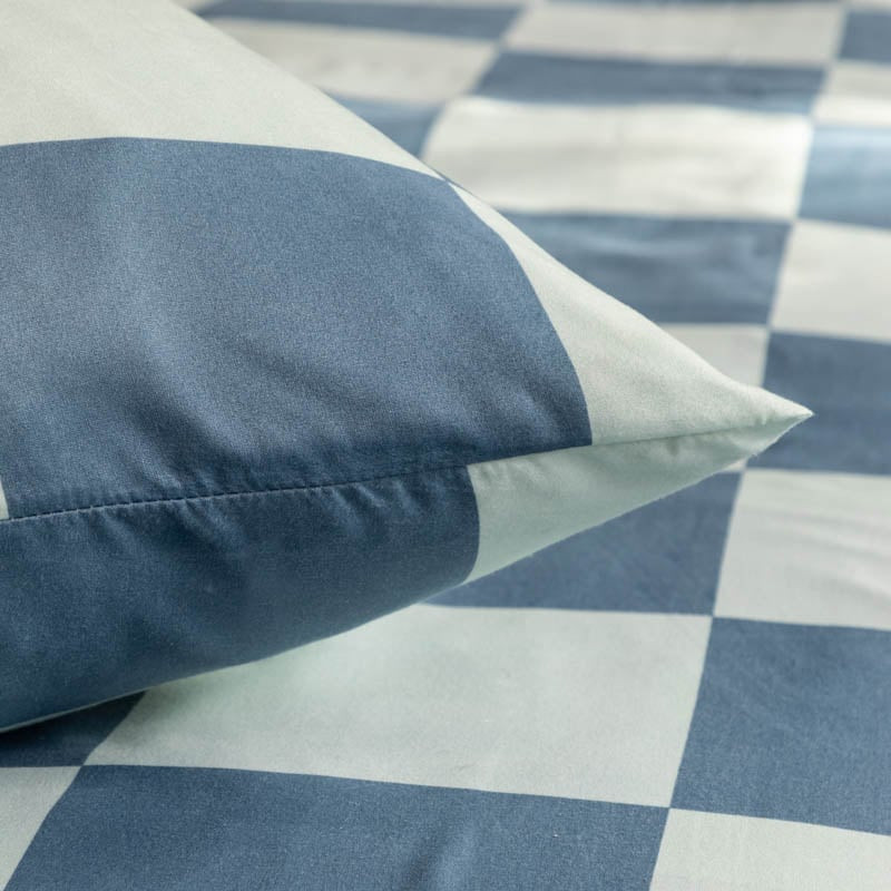 Dekbedovertrek Chess Block - Lits-Jumeaux (240x220 cm) - Blauw Microvezel - Dessin: - Luna Bedding - Dekbed-Discounter.nl