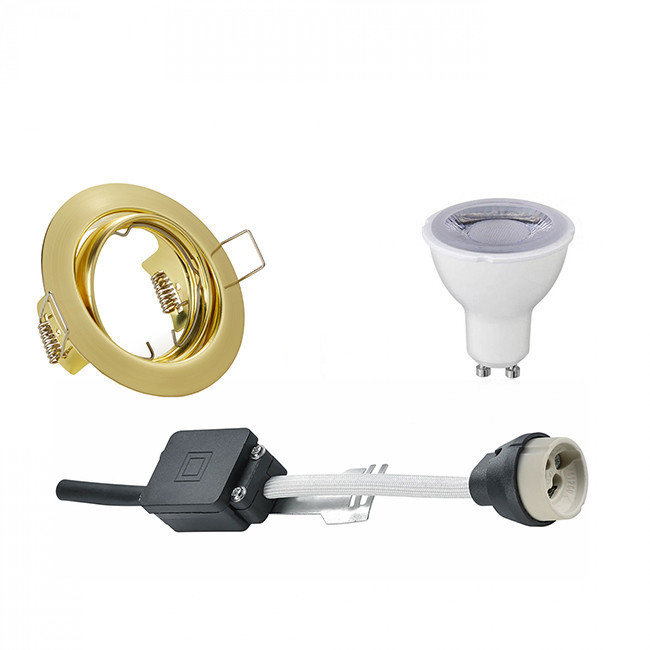 LED Spot Set - Trion - GU10 Fitting - Dimbaar - Inbouw Rond - Mat Goud - 6W - Helder/Koud Wit 6400K - Kantelbaar Ø83mm