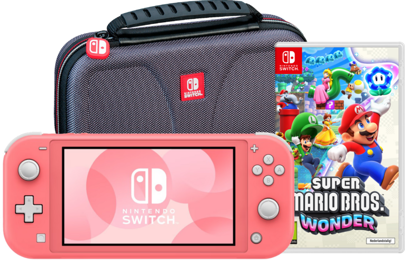 Nintendo Switch Lite Koraal + Super Mario Bros. Wonder + Beschermhoes