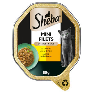 Sheba Mini Filets met kip en kalkoen in saus natvoer kat (kuipjes 85 g) Per 44 (44 x 85 g)