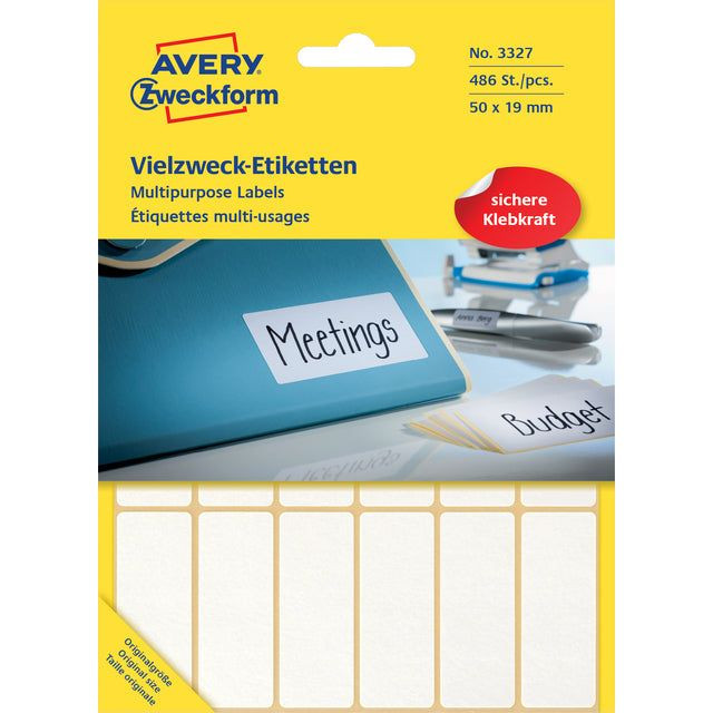 Avery Zweckform 3327 universele etiketten ft 50 x 19 mm (b x h), 486 etiketten, wit