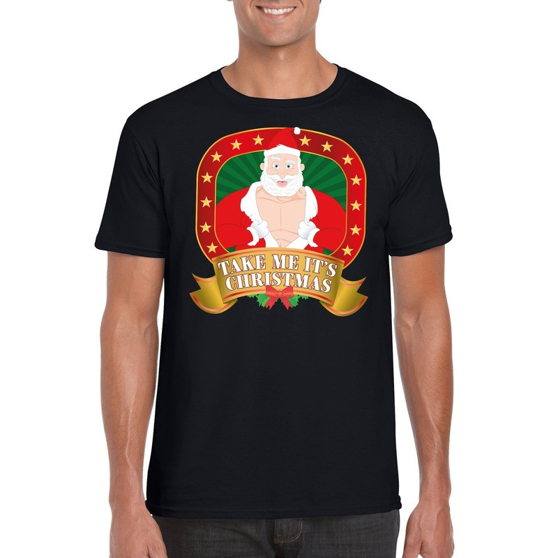 Foute Kerst t-shirt zwart take me it's christmas