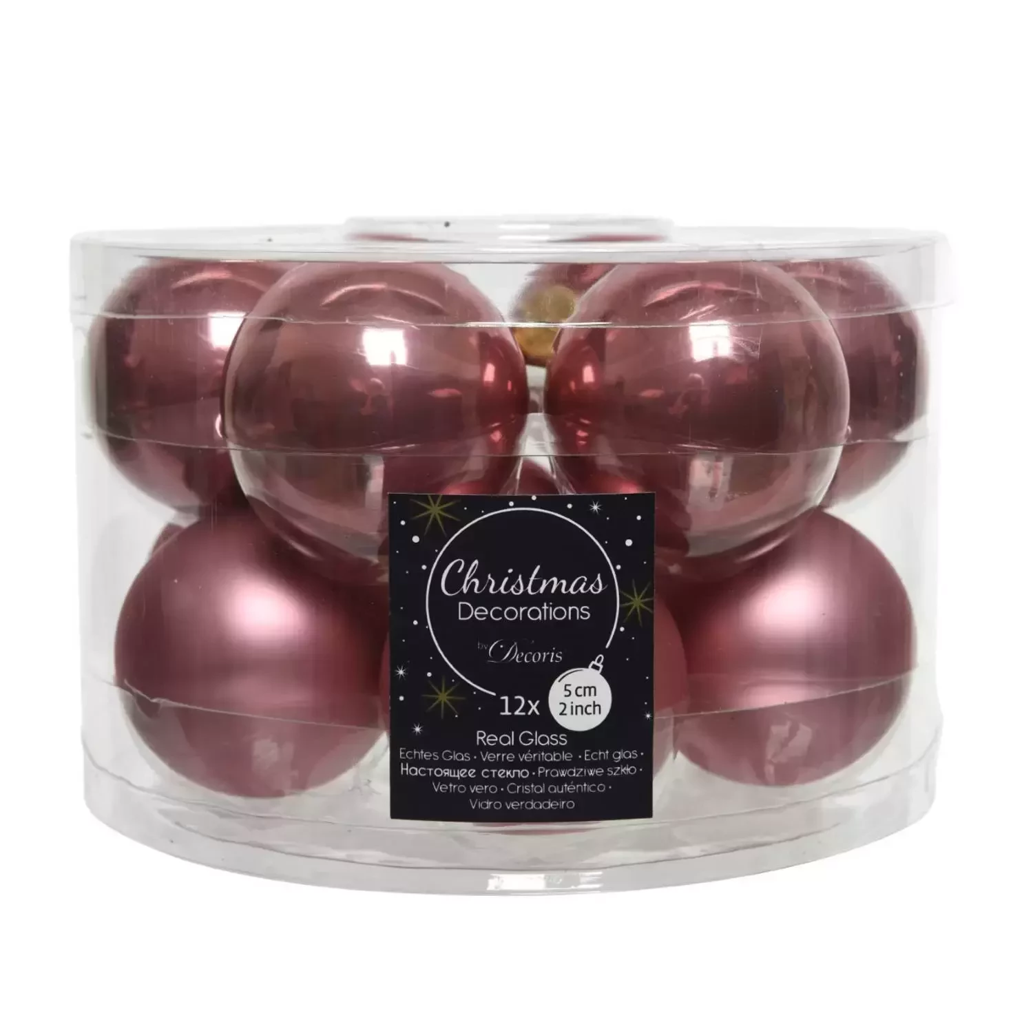 Decoris Kerstballen glas 12st velours roze 5cm