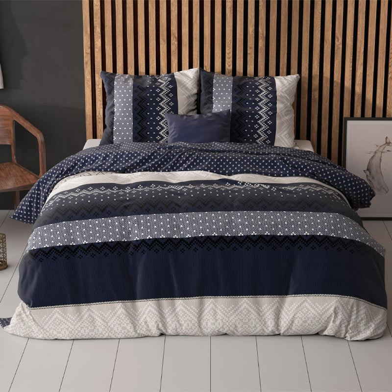 Dekbedovertrek Elisabeth - Tweepersoons (200x200 cm) - Navy Polyester-katoen - Dessin: Patroon - Sleeptime - Dekbed-Discounter.nl