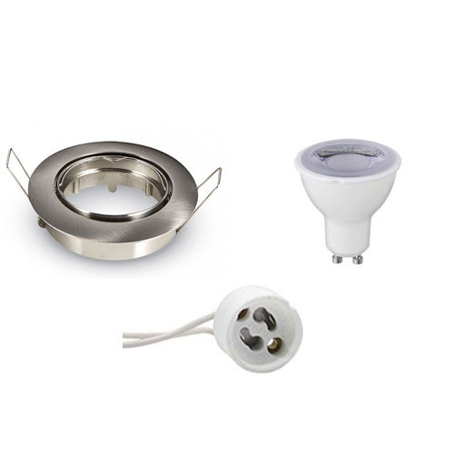 LED Spot Set - GU10 Fitting - Dimbaar - Inbouw Rond - Mat Chroom - 6W - Helder/Koud Wit 6400K - Kantelbaar Ø82mm