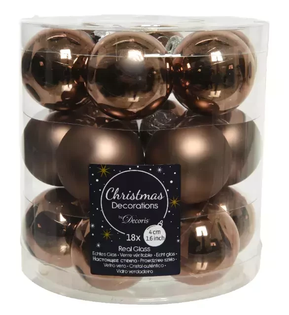 Decoris kerstballen glas walnoot 4cm 18st