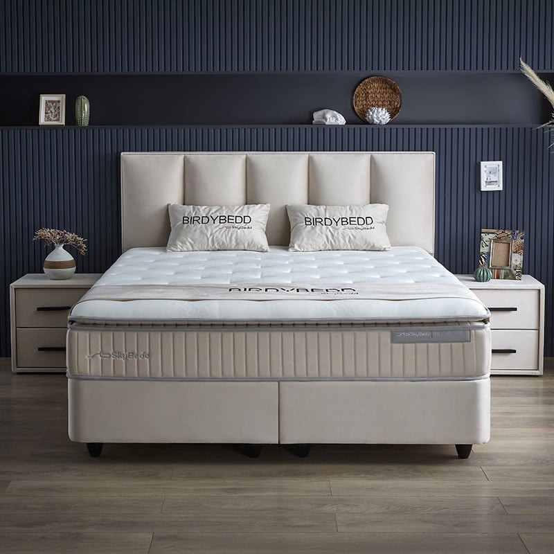 1-Persoons Boxspring met opbergruimte Birdybedd - Beige - Beige 90x200 cm - Pocketveringen - Inclusief Topper - Dekbed-Discounter.nl