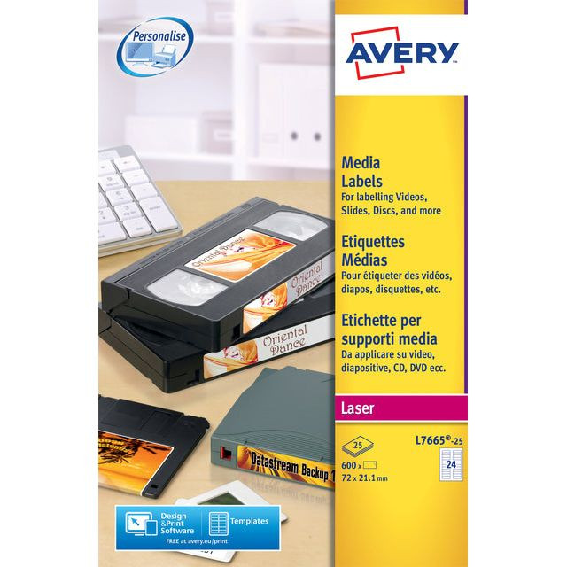 Etiket Avery L7665-25 72x21.2mm voor datatape&apos;s 600stuks