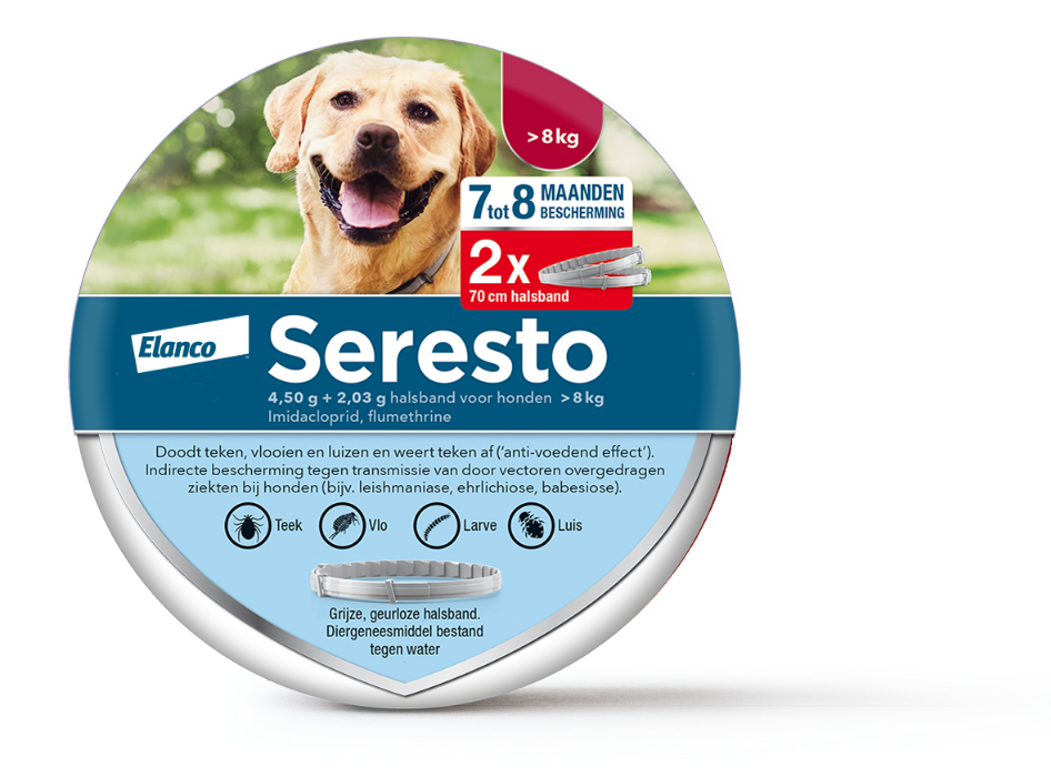 Seresto teken- en vlooienband hond vanaf 8kg 2-pack 70cm