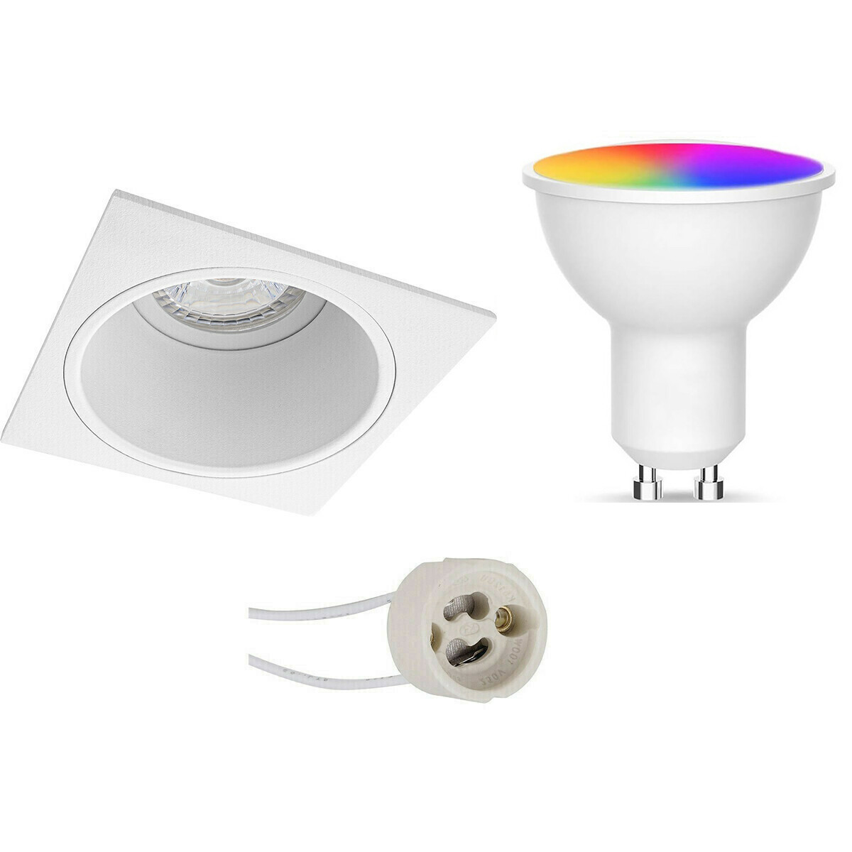 LED Spot Set GU10 - Facto - Smart LED - Wifi LED - Slimme LED - 5W - RGB+CCT - Aanpasbare Kleur - Dimbaar - Pragmi Minko Pro - Inbouw Vierkant - Mat Wit - Verdiept - 90mm