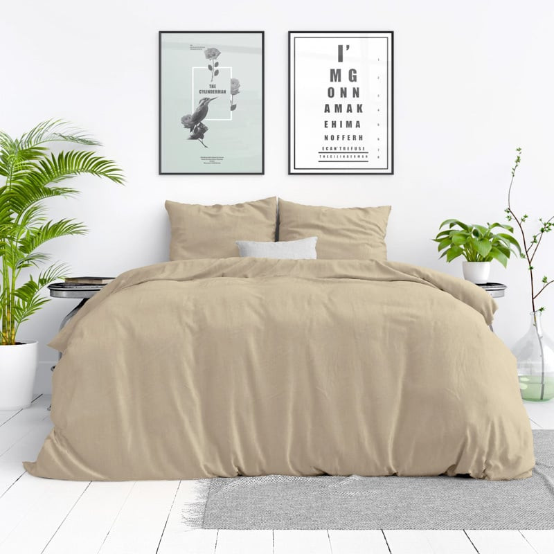 Dekbedovertrek Stone Washed - Lits-Jumeaux (240x220 cm) - Zand Katoen - Dessin: Effen - DreamHouse Bedding - Dekbed-Discounter.nl