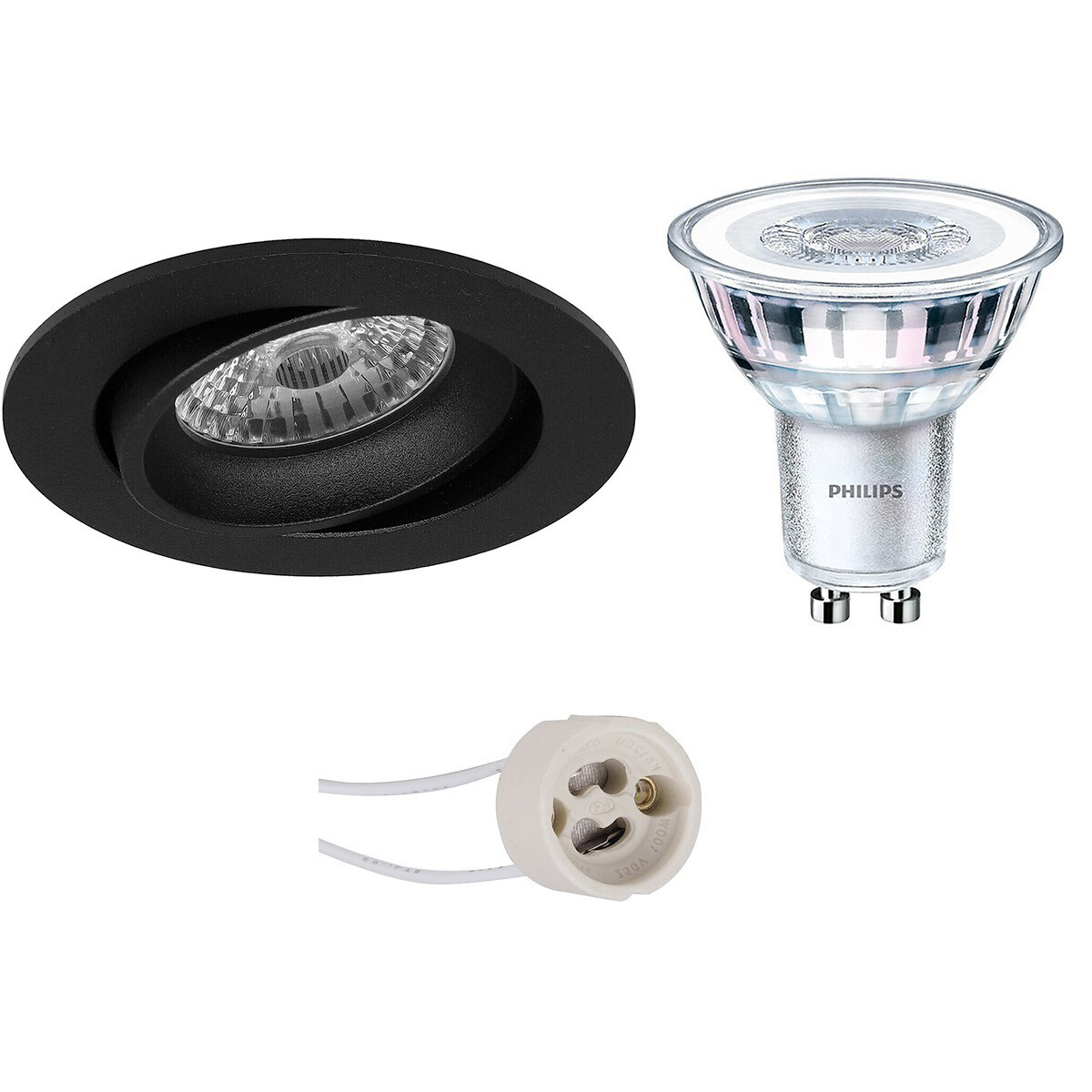 LED Spot Set - Pragmi Delton Pro - GU10 Fitting - Inbouw Rond - Mat Zwart - Kantelbaar - Ø82mm - Philips - CorePro 827 36D - 3.5W - Warm Wit 2700K