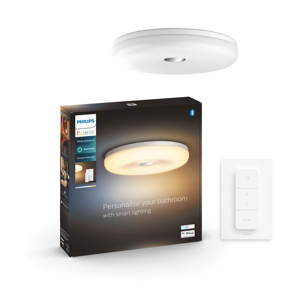 Philips Hue Struana badkamerplafondlamp White Ambiance Wit + dimmer