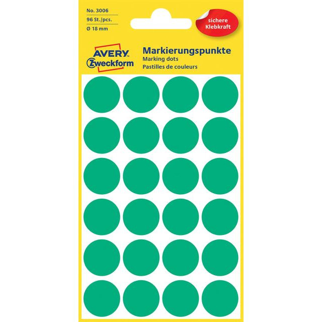 Etiket Avery Zweckform 3006 rond 18mm groen 96stuks | Pak a 4 vel