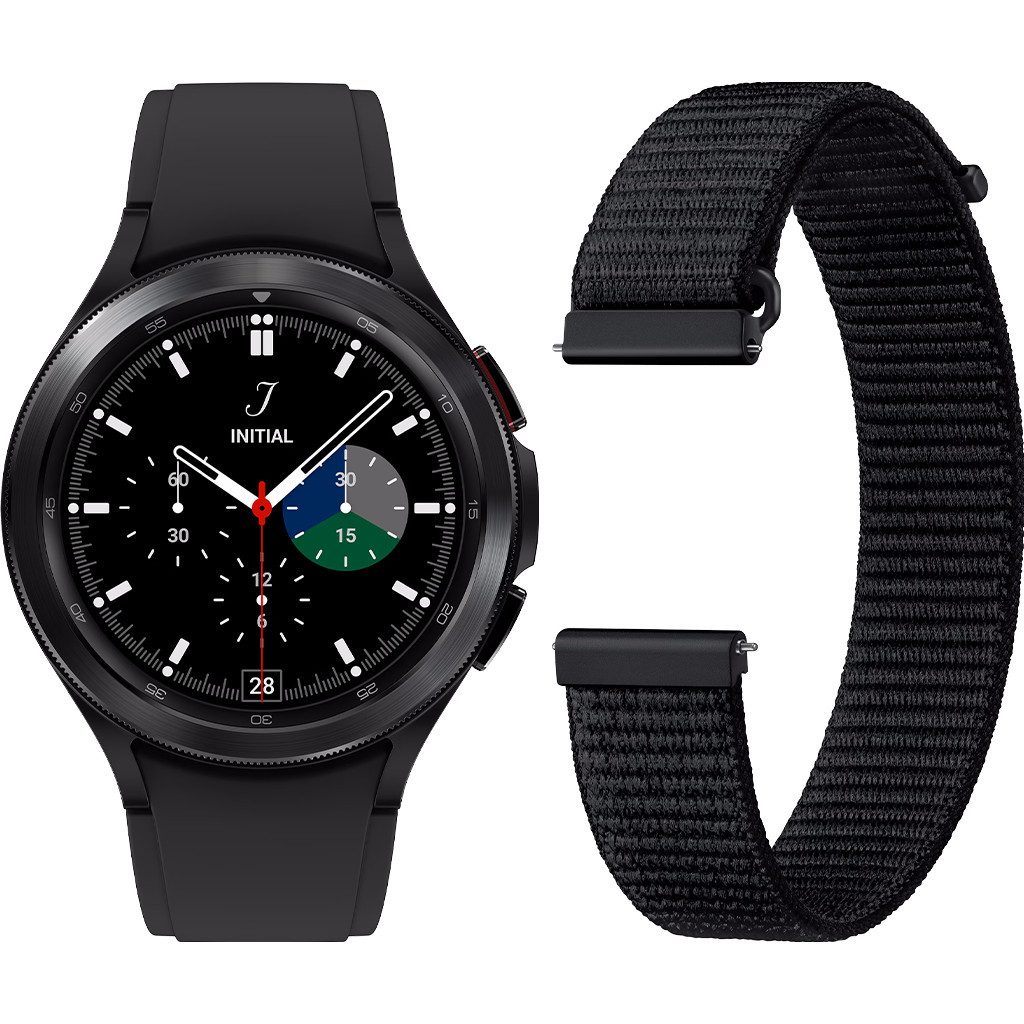 Samsung Galaxy Watch4 Classic 46 mm Zwart + Samsung Nylon Bandje Zwart 20 mm