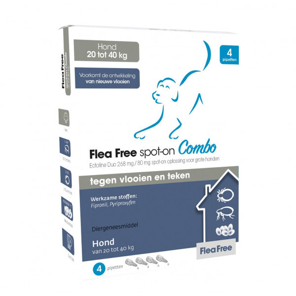 Flea Free Spot-On Combo voor honden 20 - 40 kg 4 pipetten