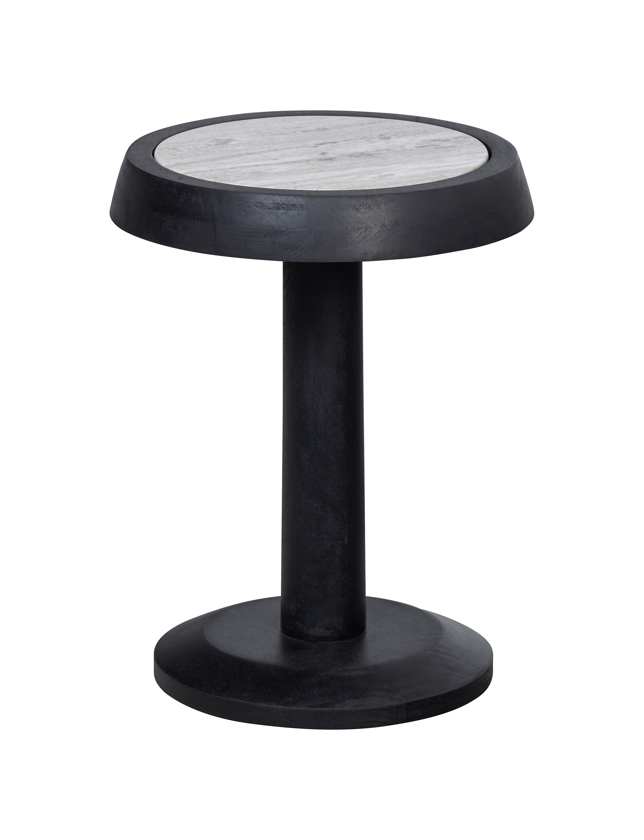 WOOOD Exclusive Bijzettafel Nanne Marmer en mangohout, 36cm - Zwart - Rond