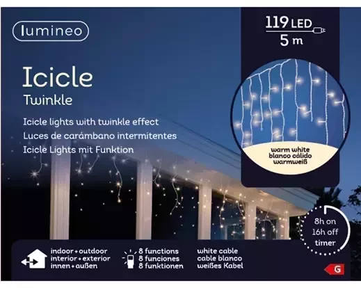 Lumineo icicle twinkle 119 led 5m warm wit