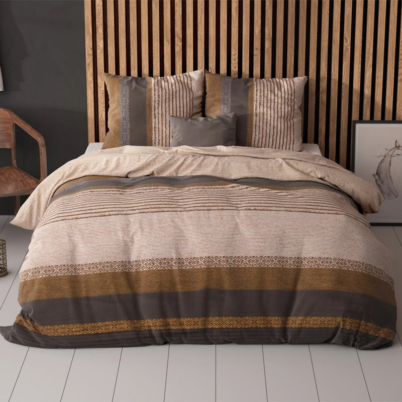 Dekbedovertrek Marina - Tweepersoons (200x220 cm) - Bruin Polyester-katoen - Dessin: Strepen - Sleeptime Elegance - Dekbed-Discounter.nl