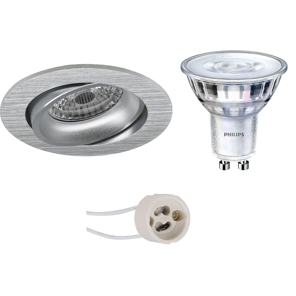 LED Spot Set - Pragmi Delton Pro - GU10 Fitting - Inbouw Rond - Mat Zilver - Kantelbaar - Ø82mm - Philips - SceneSwitch 827 36D - 1.5W-5W - Warm Wit 2200K-2700K - Dimbaar