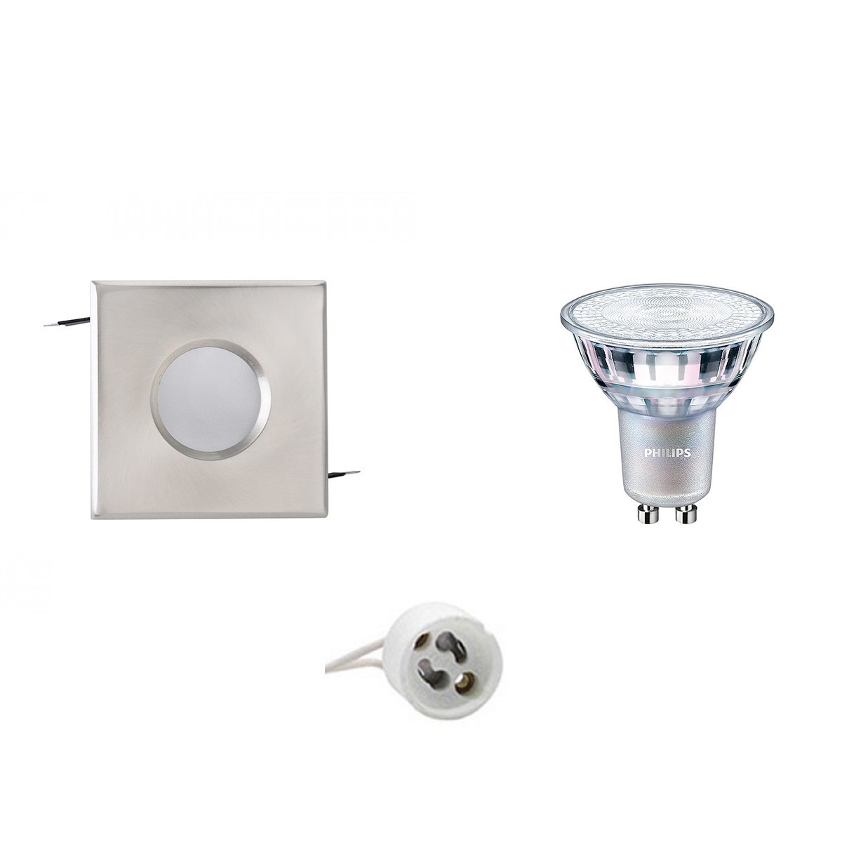 LED Spot Set - Aigi - GU10 Fitting - Waterdicht IP65 - Inbouw Vierkant - Mat Chroom - 82mm - Philips - MASTER 927 36D VLE - 4.9W - Warm Wit 2200K-2700K - DimTone Dimbaar