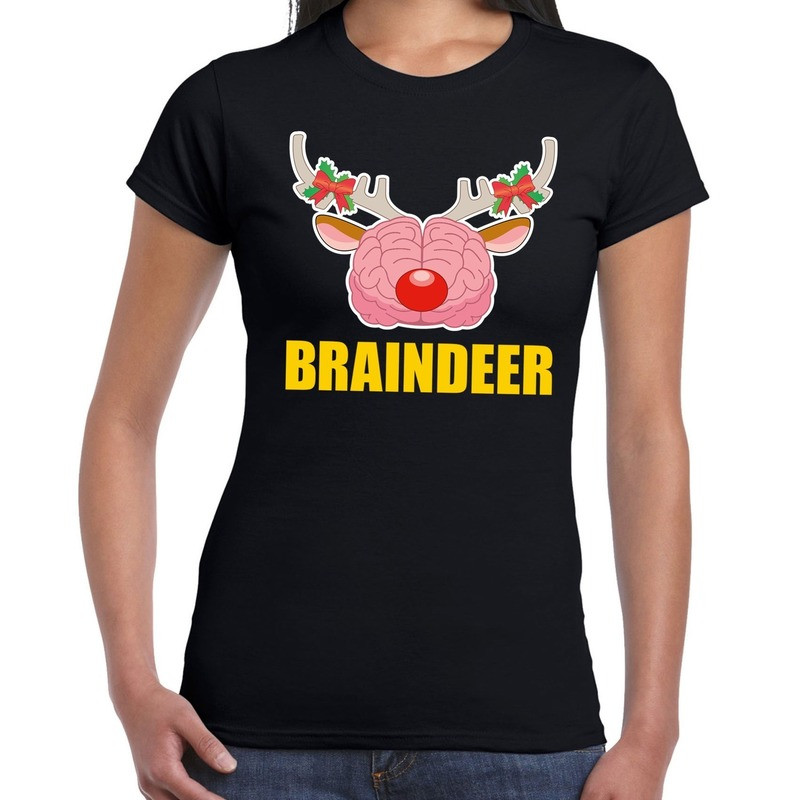 Foute Kerst t-shirt braindeer zwart voor dames