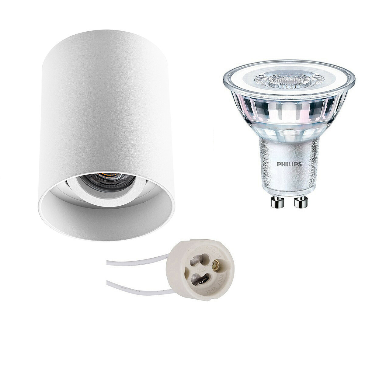 Opbouwspot Set - Pragmi Luxina Pro - GU10 Fitting - Opbouw Rond - Mat Wit - Verdiept - Kantelbaar - Ø90mm - Philips - CorePro 827 36D - 4W - Warm Wit 2700K - Dimbaar