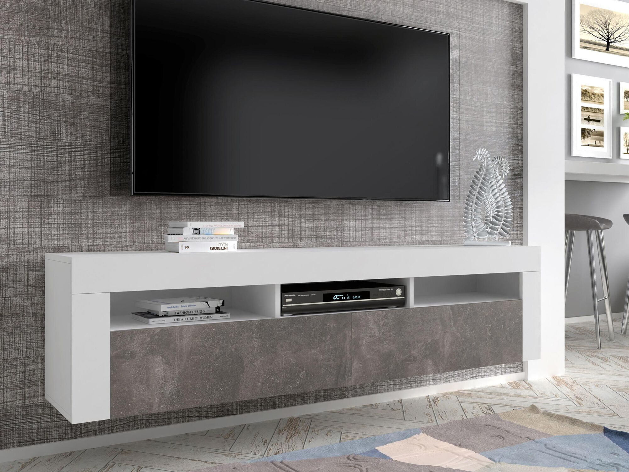 Tv-meubel MORATO 2 deuren beton/wit