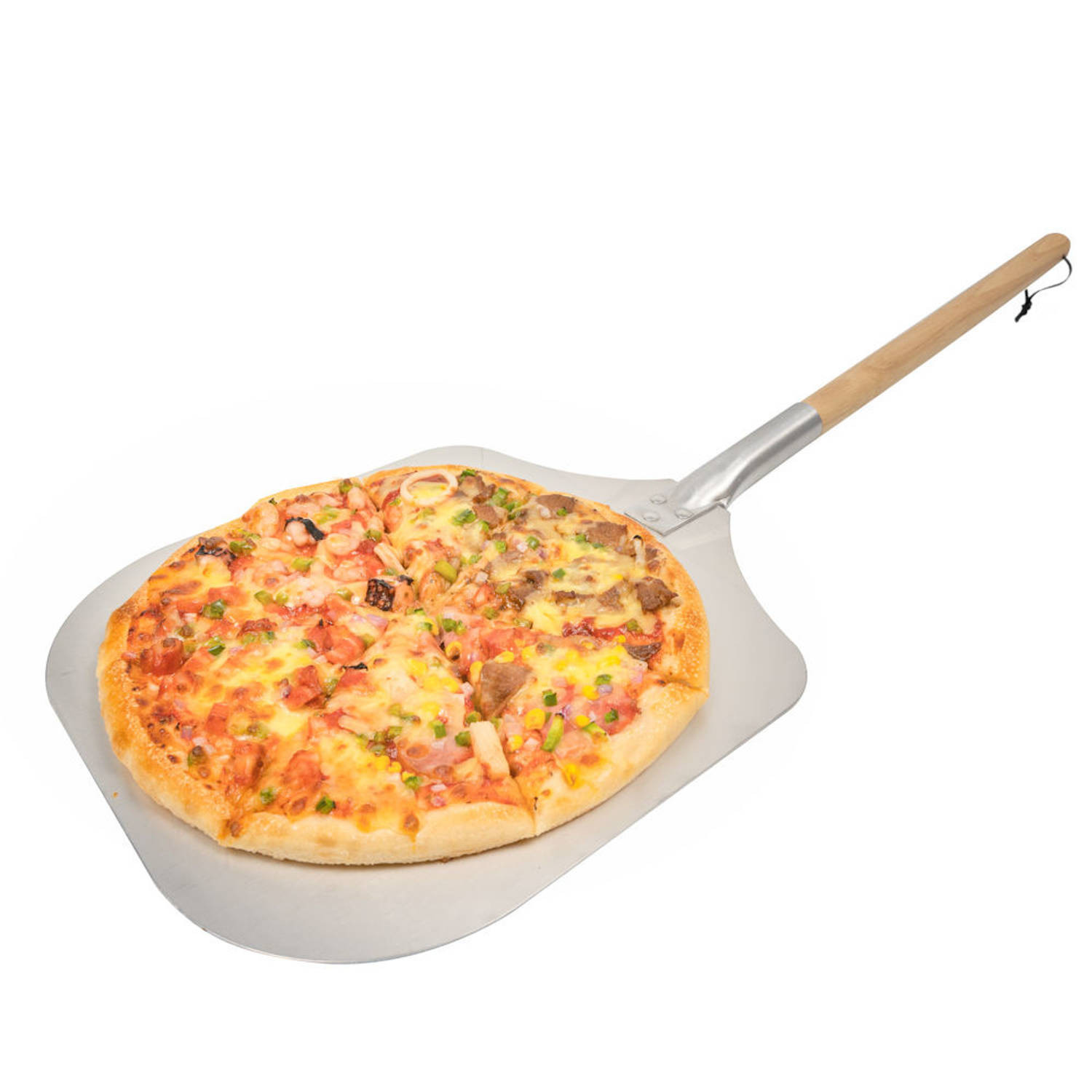 Decopatent® Pizzaschep - Vierkante pizzaschep met lang houten Handvat