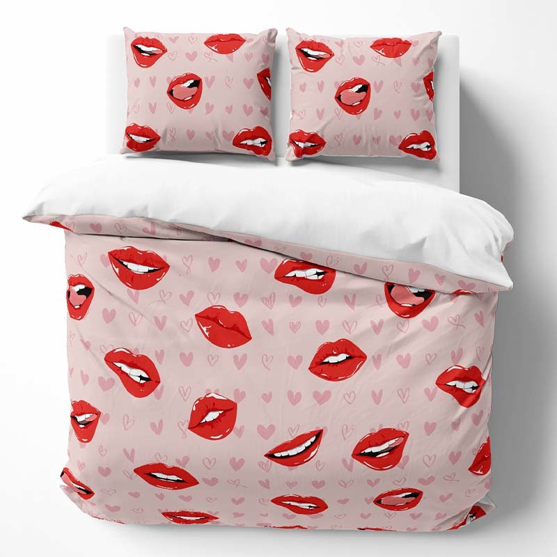 Dekbedovertrek Lips - Eenpersoons (140x200 cm) - Roze Polyester-katoen - Dessin: Romantisch - DLC - Dekbed-Discounter.nl