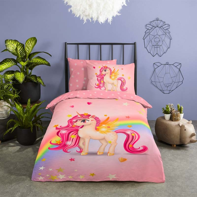 Kinderdekbedovertrek Dekbedovertrek Little Unicorn - 200x140 cm Roze - Dessin: Dieren - Good Morning - Dekbed-Discounter.nl