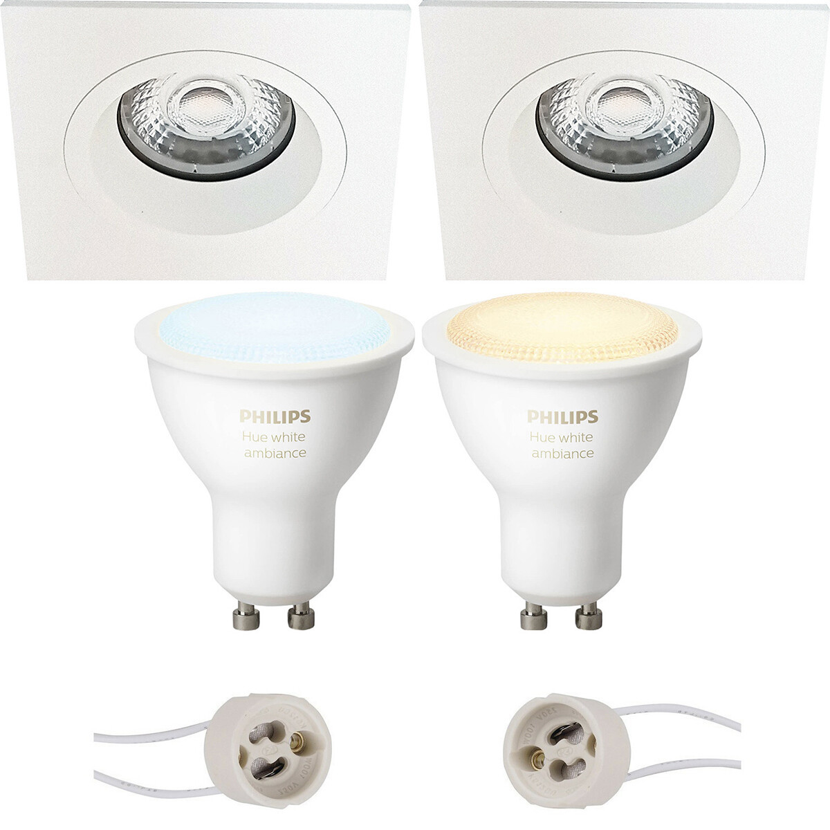 Pragmi Rodos Pro - Inbouw Vierkant - Mat Wit - 93mm - Philips Hue - LED Spot Set GU10 - White Ambiance - Bluetooth