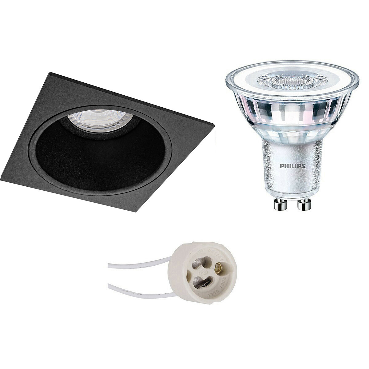 LED Spot Set - Pragmi Minko Pro - GU10 Fitting - Inbouw Vierkant - Mat Zwart - Verdiept - 90mm - Philips - CorePro 830 36D - 5W - Warm Wit 3000K - Dimbaar